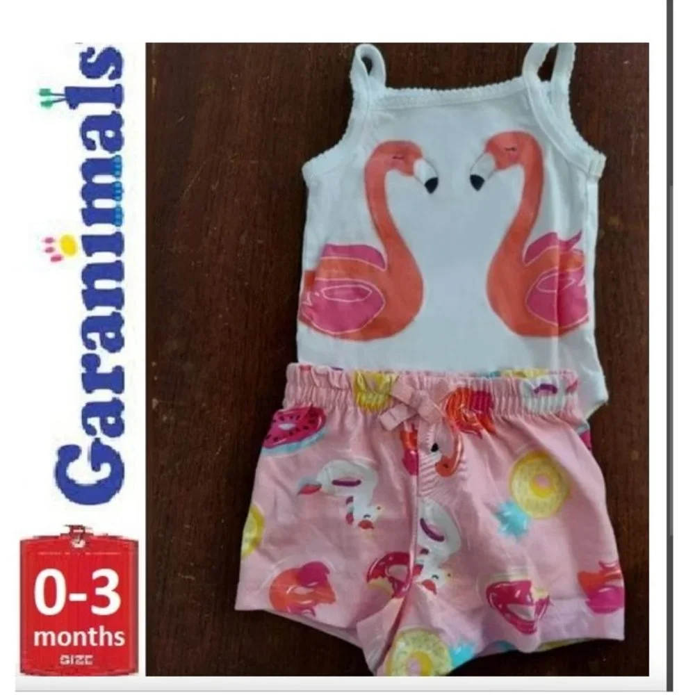 🎁 10/$25-Flamingos shorts and onesie set, 0- 3 months